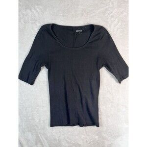 Quince Women's Organic Cotton Micro-Rib Elbow Sleeve Tee Black Sleeved Top S